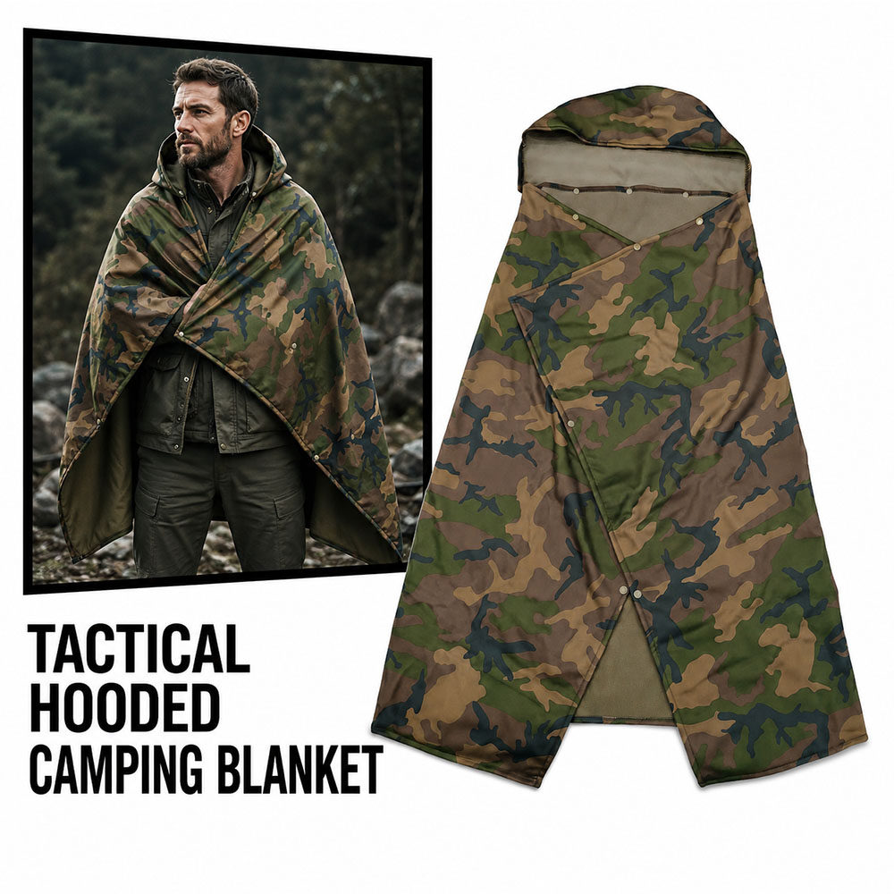 Outdoor Hunting Blanket - بطانية صوفية تكتيكية مموهة بغطاء للرأس،