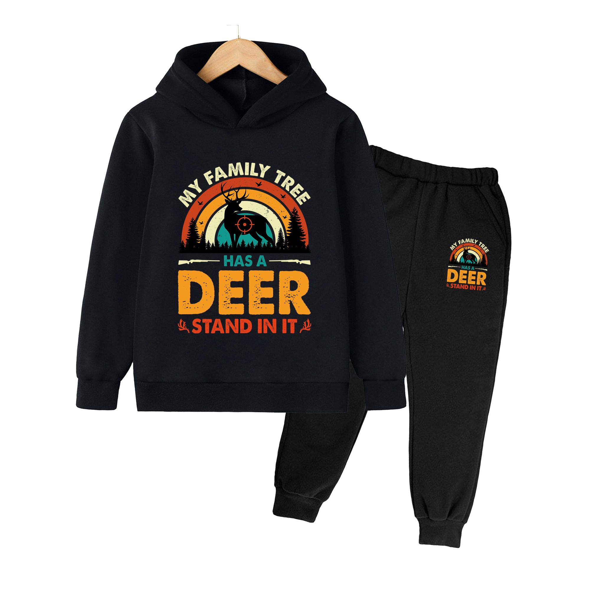 Hunting Outdoor Boys - طقم هودي وبنطلون رياضي للأطفال، ملابس